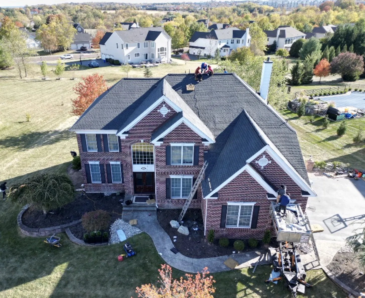 Clear Roofing & Exteriors crew during an active roof replacement
