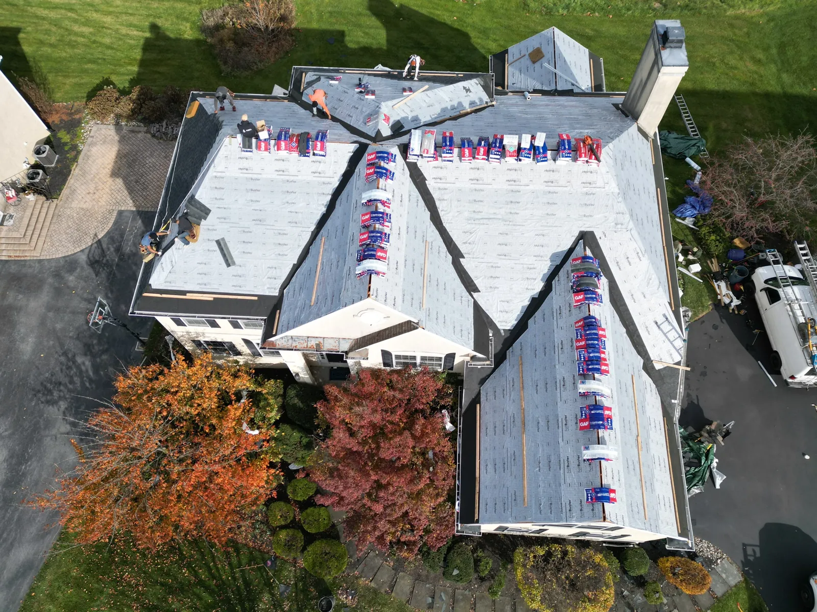 New synthetic underlayment installed before shingles go on
